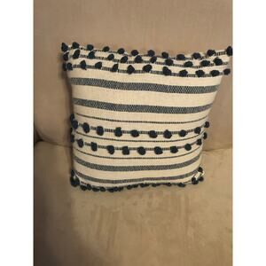 Boho throw pillow cream, navy, blue knots striping 100% cotton